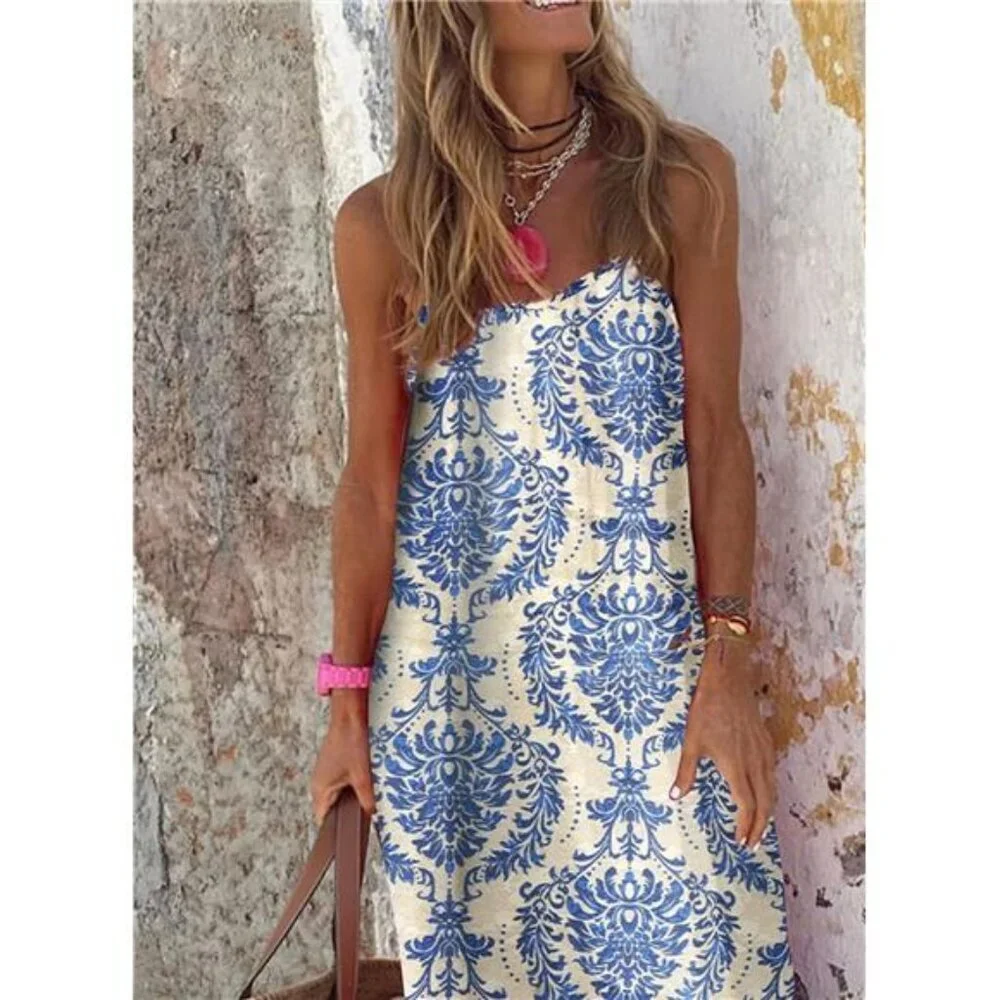 Summer Maxi Dress Boho Flowy Ruffle Smocked Spaghetti Strap Scoop Neck - Picture 2 of 6